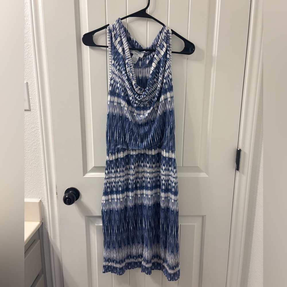 Carmen Marc Valvo Blue and White Backless Dress